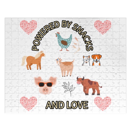 Powered by snacks and love animal farmer design Jigsaw Puzzles
