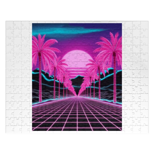 Neon Dreamscape: Retro-Futuristic Synthwave Sunset Jigsaw Puzzles