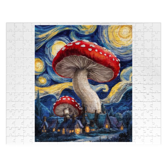 Starry Night Mushroom Surreal Dreamscape nature Jigsaw Puzzles