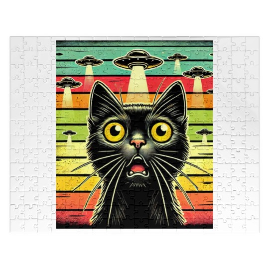 Fun Cat sunset Galaxy Cat Spaceship Alien Cat UFOs Jigsaw Puzzles