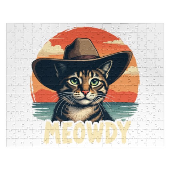 Meowdy Cowboy Cat Funny Howdy Meowdy Cowboy Cat Jigsaw Puzzles