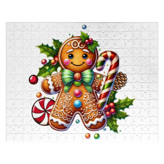 Happy gingerbread man with candy cane Jigsaw Puzzles