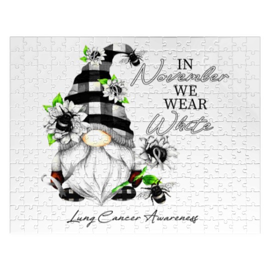 In November We Wear White for Lung Cancer Gnome Jigsaw Puzzles