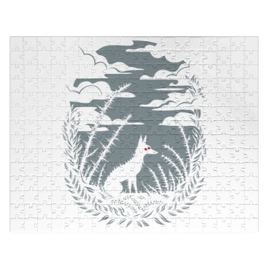 Dark Cottagecore Nighttime Wilderness with Wolf Jigsaw Puzzles