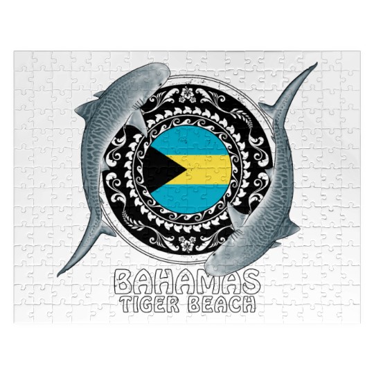 Tiger Beach Bahamas Flag Tiger Shark Bull Shark Jigsaw Puzzles