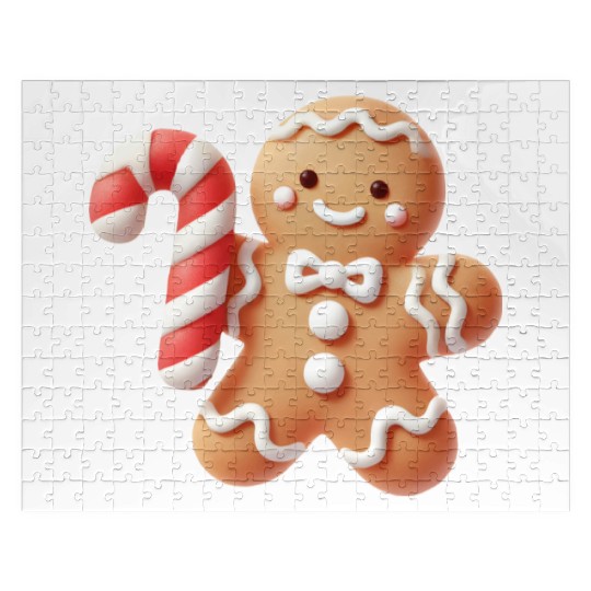 Happy gingerbread man with candy cane Jigsaw Puzzles