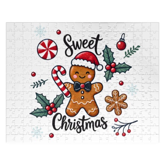Happy gingerbread man with candy cane Jigsaw Puzzles