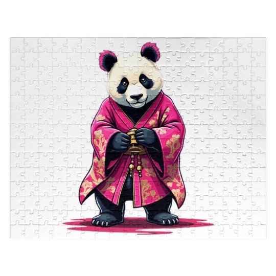Pink Panda Japanese Style Kimono Jigsaw Puzzles