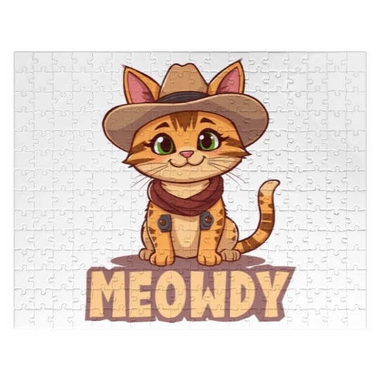 Cowboy Cat "Meowdy" Western yellow wild west cat Jigsaw Puzzles
