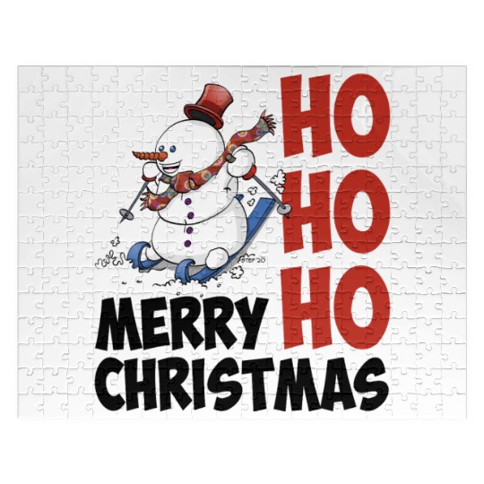 HoHoHo merry christmas, the skiing snowman Jigsaw Puzzles