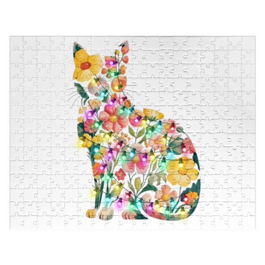 Floral Cat Silhouette nature santa christmas light Jigsaw Puzzles