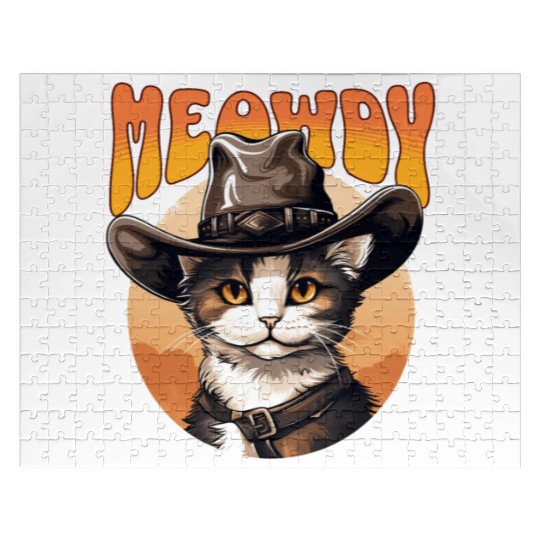 Meowdy Cowboy Cat Funny Howdy Meowdy Cowboy Cat Jigsaw Puzzles