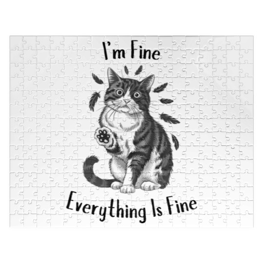 Black Cat Says I'm Fine Everything Is Fine Jigsaw Puzzles