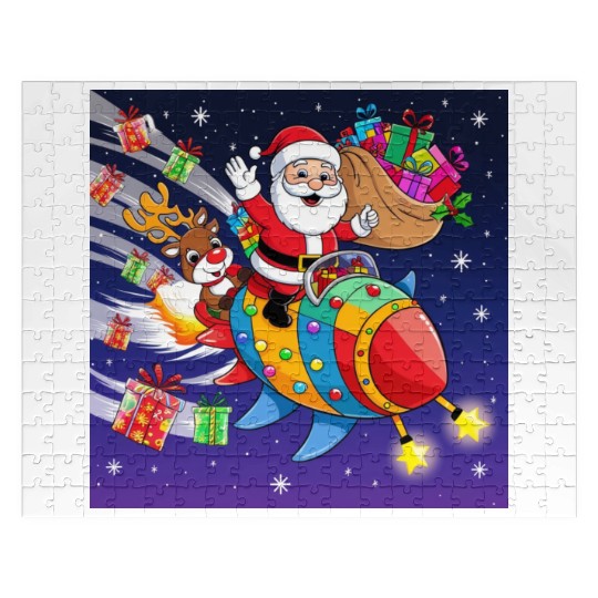 Reindeer with father christmas and spaceship Jigsaw Puzzles