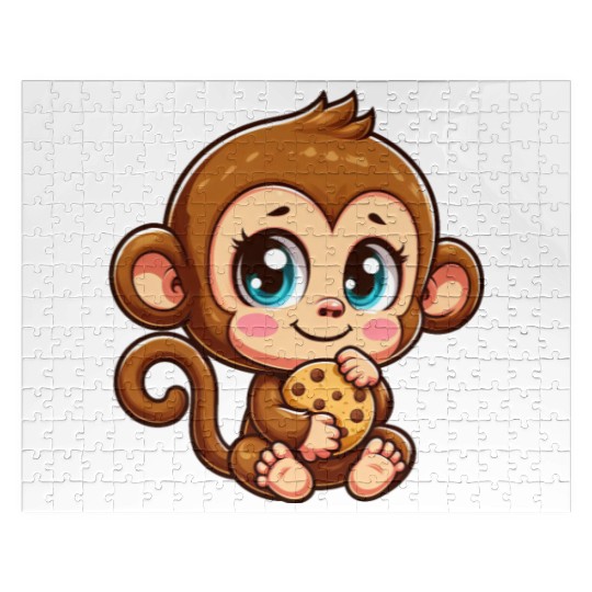 Cute Monkey Chimpanzee eating cookies cartoon Jigsaw Puzzles