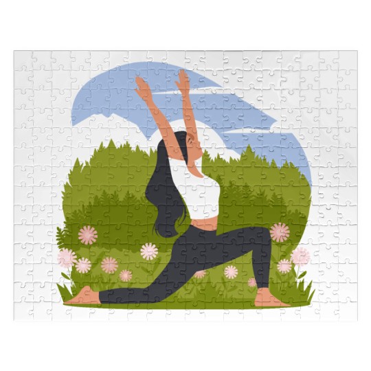 Yoga Pose Woman With Flowers Jigsaw Puzzles