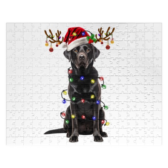 Black Lab Labrador Christmas Tree Light Jigsaw Puzzles