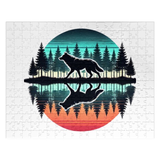 wolf forest Reflection Scenic Wilderness lovers Jigsaw Puzzles