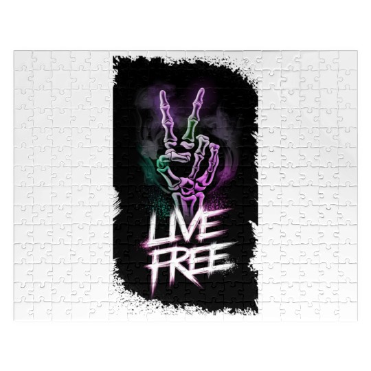 "Live Free Neon Skeleton Hand Design" Jigsaw Puzzles