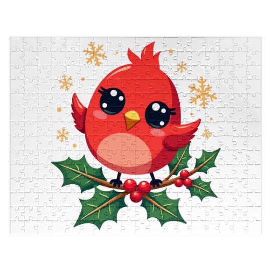 Elegant Christmas Cardinal on Holly Branch Jigsaw Puzzles