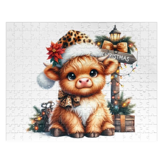 Christmas Merry Christmas For Gift Highland Cow Jigsaw Puzzles