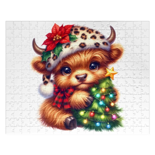 Christmas Merry Christmas For Gift Highland Cow Jigsaw Puzzles