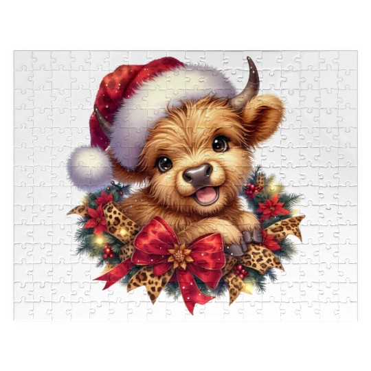 Christmas Merry Christmas For Gift Highland Cow Jigsaw Puzzles