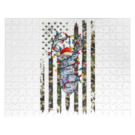 Christmas Camo Hunting Reindeer Deer Xmas Lights Jigsaw Puzzles