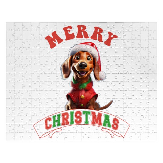 Merry Christmas Dachshund cute Santa Dog Jigsaw Puzzles