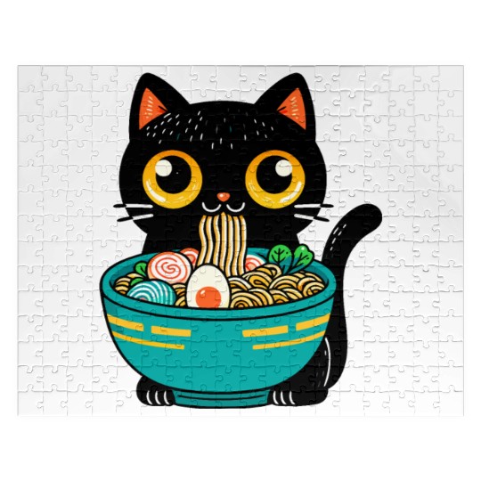 Funny Cat Eating Ramen Japanese Cat Ramen Noodles Jigsaw Puzzles