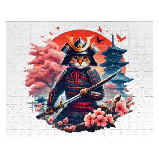 Samurai Cat Graphic Warrior Vintage Japanese Anime Jigsaw Puzzles