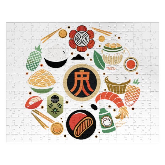 Japanese Cuisine Circle Retro Design Jigsaw Puzzles