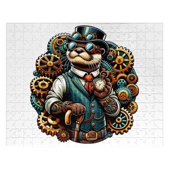 Steampunk Otter with Gears and Clock Jigsaw Puzzles