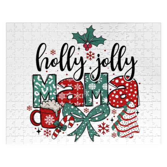 Holly Jolly Mama Coquette Bow Christmas Jigsaw Puzzles