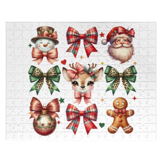 Christmas Coquette Bow Retro Christmas Jigsaw Puzzles