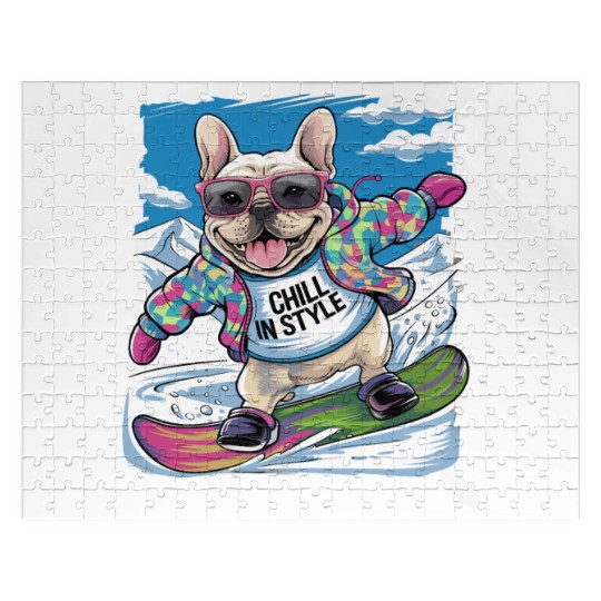 French Bulldog Snowboard Skiing for French Jigsaw Puzzles