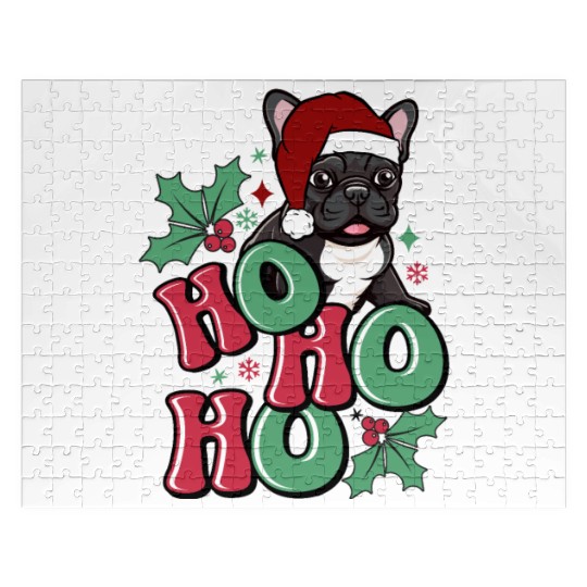 HO HO HO French Bulldog Holly Leaf Funny Jigsaw Puzzles