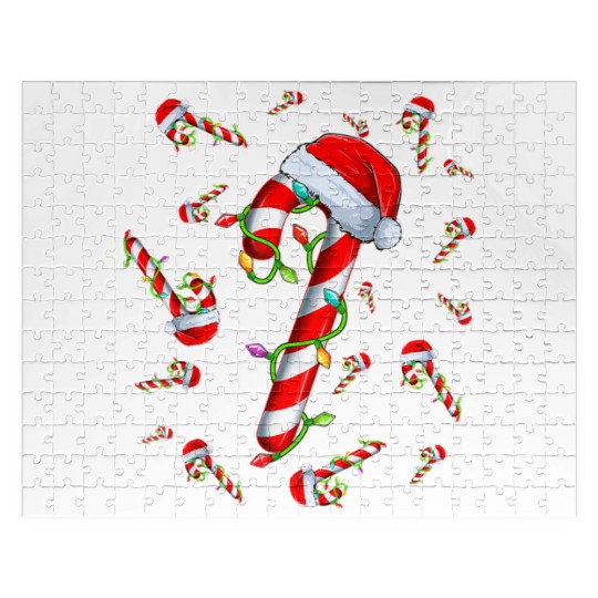Candy Cane Merry and Bright Red and White Candy Jigsaw Puzzles