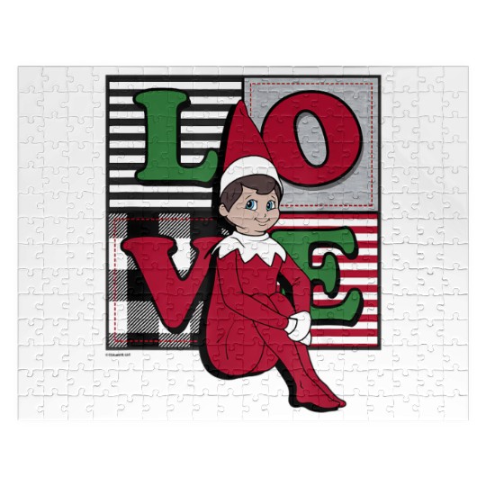 Elf on the Shelf Christmas Love Stacked Plaid Jigsaw Puzzles