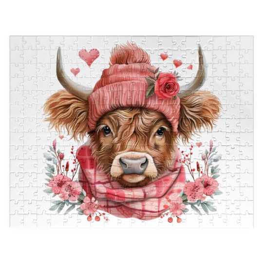 Cute Highland Cow Valentines Day Jigsaw Puzzles
