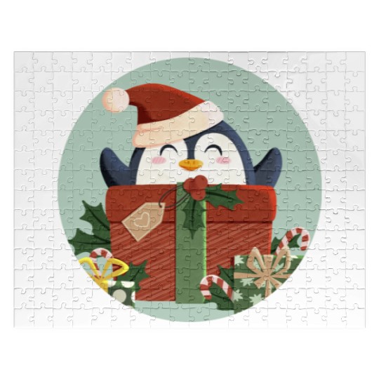 Cute Penguin with Gift and Santa Hat Jigsaw Puzzles