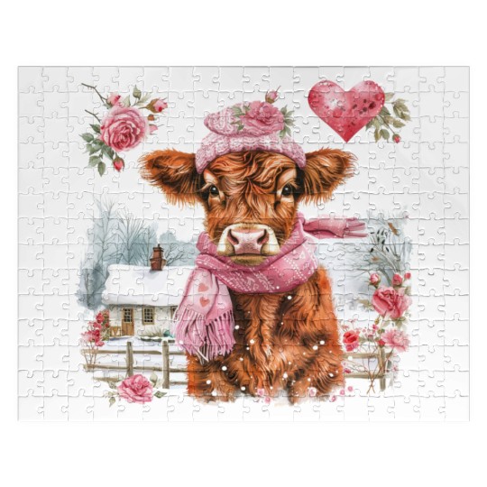 Cute Highland Cow Valentines Day Jigsaw Puzzles