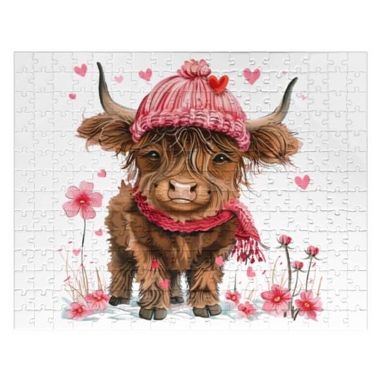Cute Highland Cow Valentines Day Jigsaw Puzzles