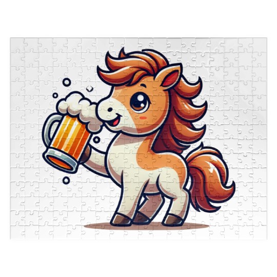 Cute Pony Drinking Beer 3 Jigsaw Puzzles
