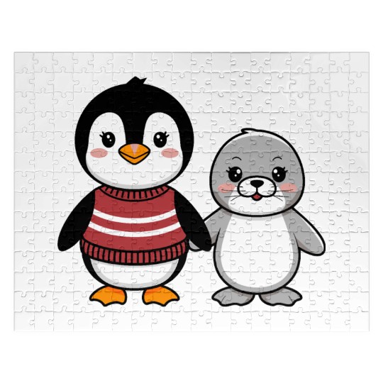 Cute Penguin and Seal Best Buddies Friends Jigsaw Puzzles