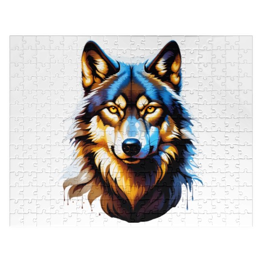 Isolated Lone Wolf Head Ink Design Jigsaw Puzzles