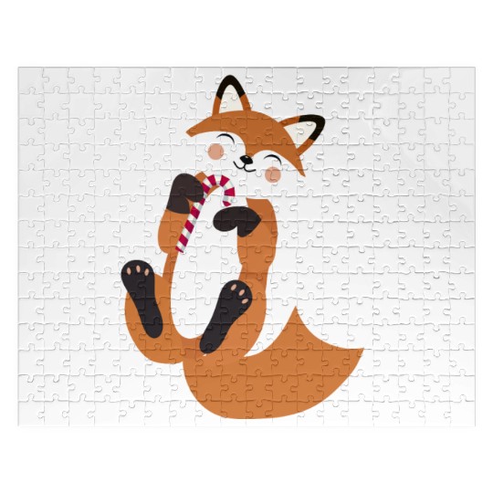 Playful fox with candy cane for Christmas Jigsaw Puzzles