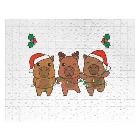 Merry Christmas Cute Capybara Festive Lights Jigsaw Puzzles
