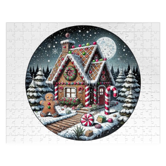 Christmas Gingerbread House with Candy Canes Jigsaw Puzzles