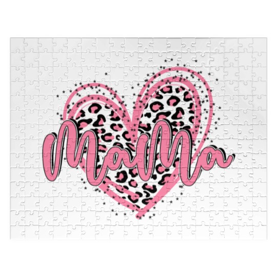 Heart Mama Valentines Pink Leopard Jigsaw Puzzles